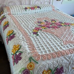 Vintage Chenille Floral Queen Sized BedSpread